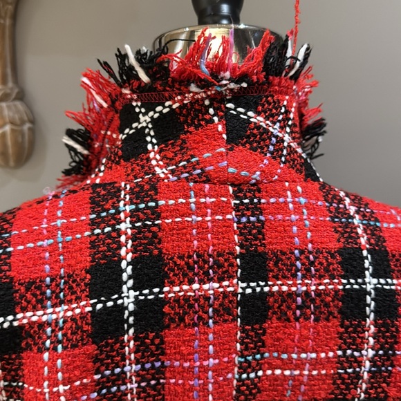 Aqua red & Blk  plaid double breasted jacket for spring - Picture 7 of 9